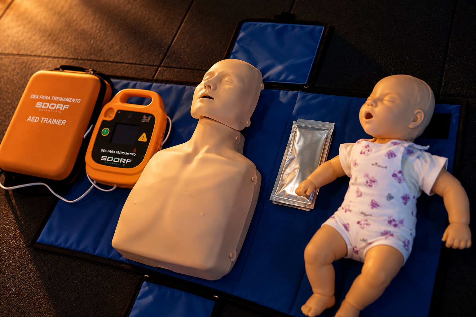 Kit de treinamento de RCP e DEA com manequins adulto e infantil